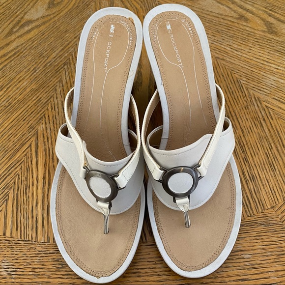 Rockport White Thong Sandal Wedges - Picture 1 of 9